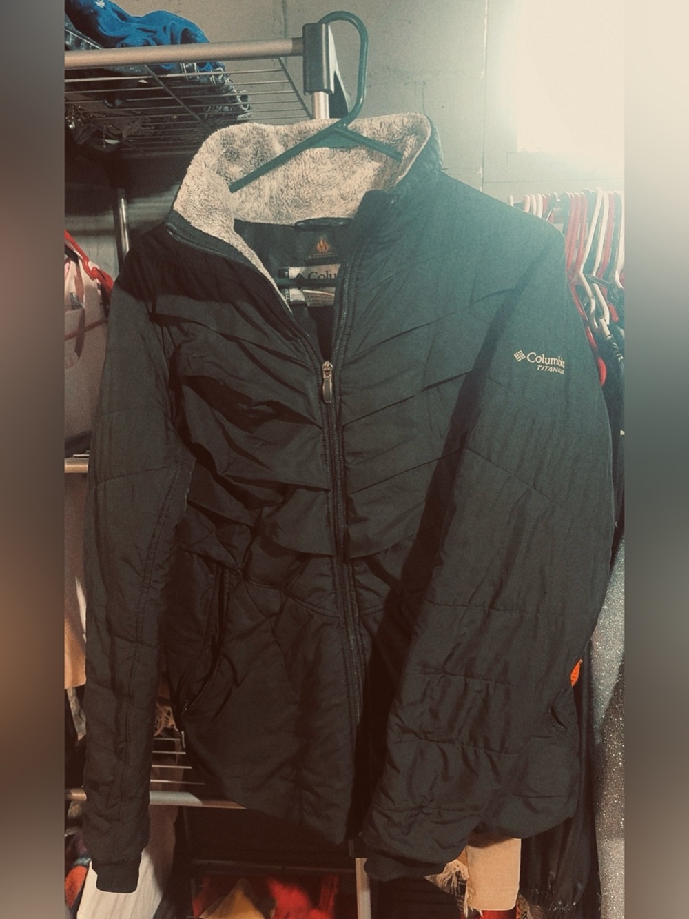 Columbia Black Puffer Jacket with Sherpa Collar